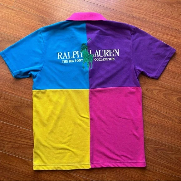 RALPH LAUREN BIG PONY COLLECTION Women Polo Shirt Size M/L Big Logo Color Block - Picture 4 of 12